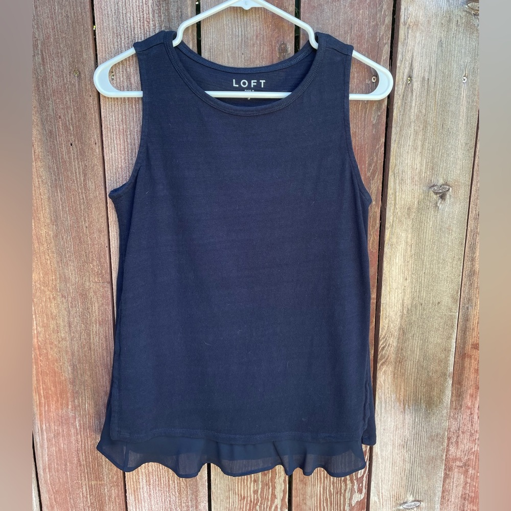 Loft Dark Blue Sleeveless Ruffle Tank Size Small